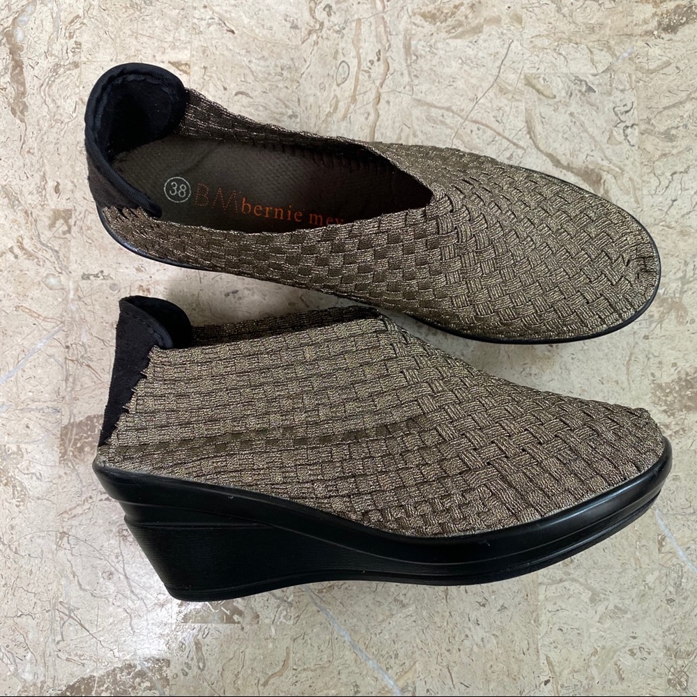 Pull On Medium Wedge Ankle Boot Comfort Metallic Woven Elastic Size 7.5